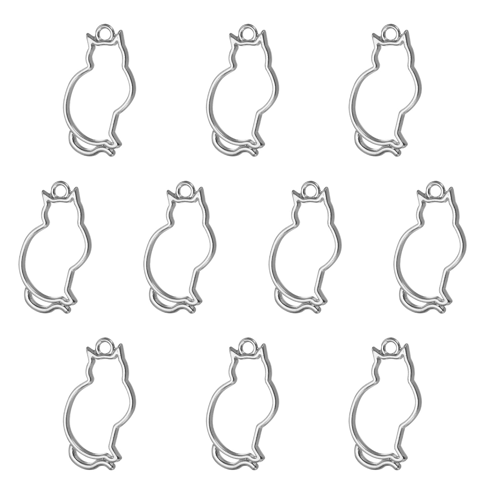 PATIKIL Alloy Open Back Bezel Pendants, 10 Pack Cat Shaped Hollow Resin Pendant Frame for DIY Crafts Earrings Necklace Bracelet Making, Silver Tone