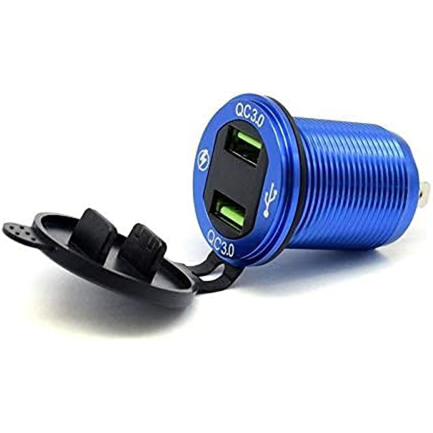 Photo 1 of Riloer Aluminum Alloy Fast Charging 3.0 USB Charger Socket, Waterproof Dual USB Power Outlet with QC 3.0 USB Port, 5V 2.4A Port for Rv Motorcycle car Boat Marine, Blue