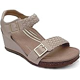 Aetrex Women's Grace Orthopedic Adjustable Woven Wedge Sandals - Ankle Strap Arch Support Platform Wedge Shoes