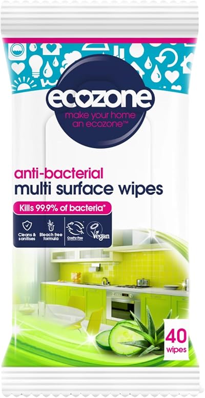 Ecozone Anti-Bacterial Multi-Surface Wipes Aloe Vera & Cucumber 40 Pack