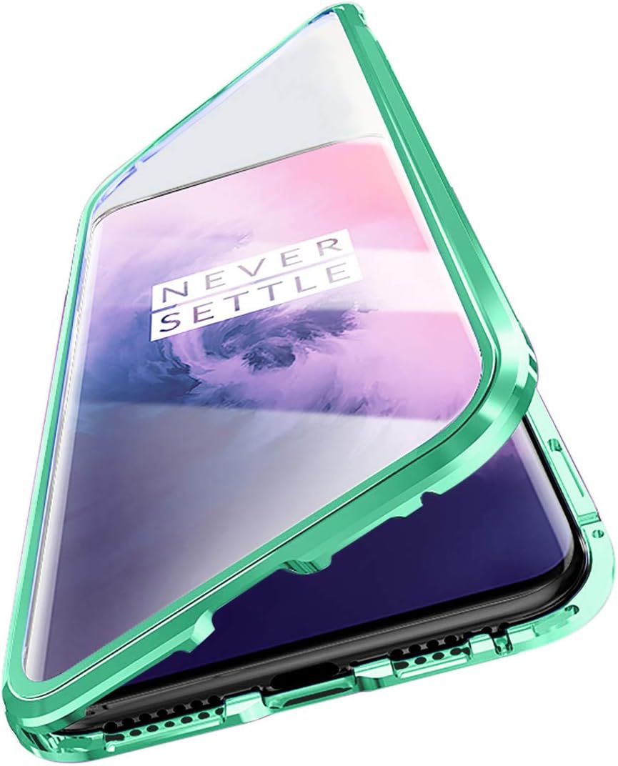 Vsmano Oneplus 6 Magnetic Case, Magnetic Adsorption Metal Case Aluminum Bumper, Double-Sided 9H Tempered Glass Back Cover for Oneplus 6 (Green)