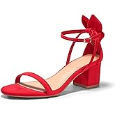 Coutgo Womens Chunky Low Heels Open Toe One Strap Heeled Sandals Bow Ankle Strap Wedding Dress Shoes