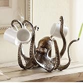 Tcairzl Octopus Statue Resin Octopus Sculpture,Octopus Coffee Mug Holder,Fun Tea Cup Holder Jewelry Holder,Retro Style Gold Octopus Statue Accessories for Kitchen Restaurant Coffee Bar Decor