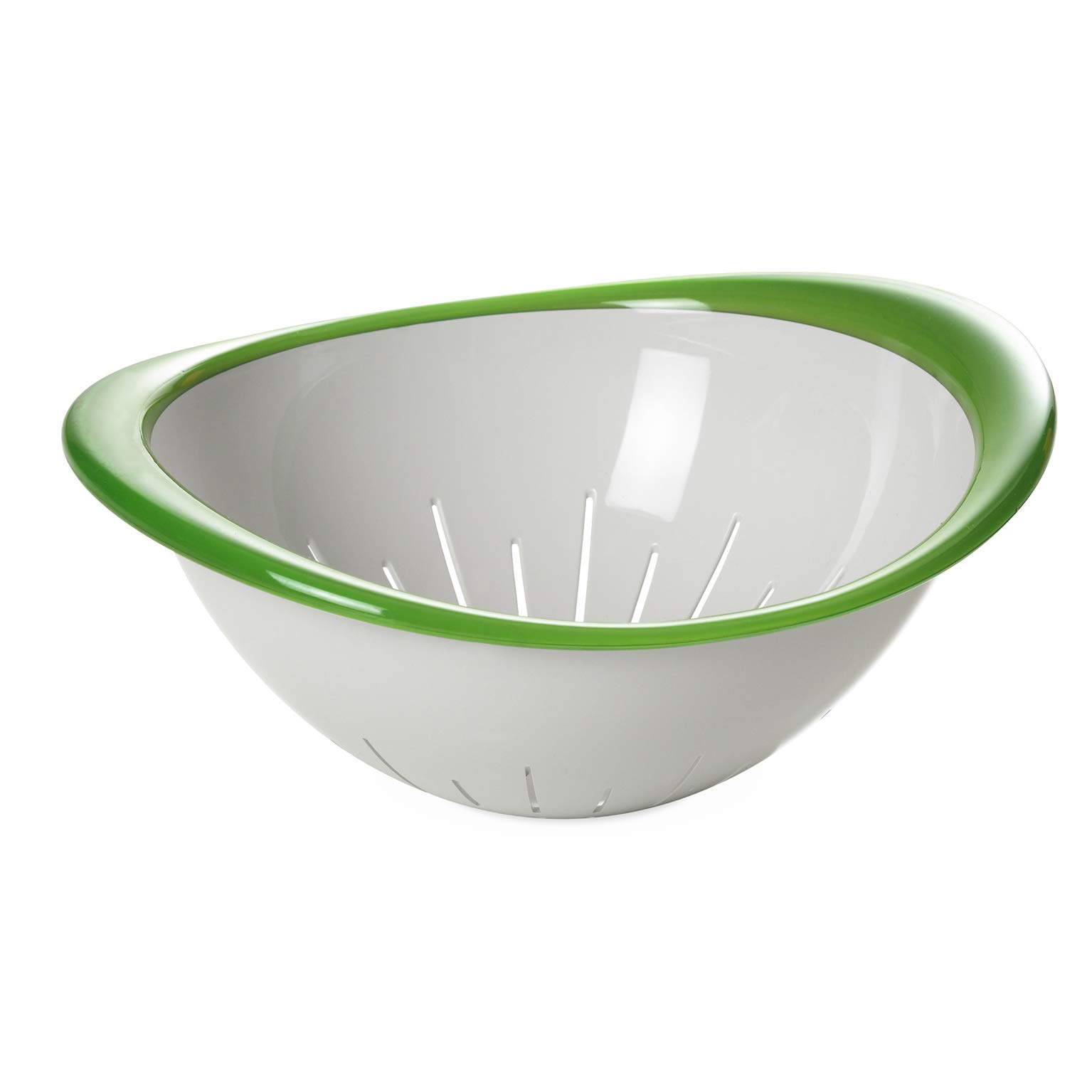 Omada Design Colander and colanders for Vegetables, 10,24 INCH Diameter, Ergonomic and Innovative Design, White Interior and Outside Edge Coloured, Trendy line, Green