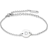 Stainless Steel Initial Bracelet Delicate Coin Letter Bracelet Dainty Small Disc Name Bracelet Personalized Monogram Charm Bracelet for Women