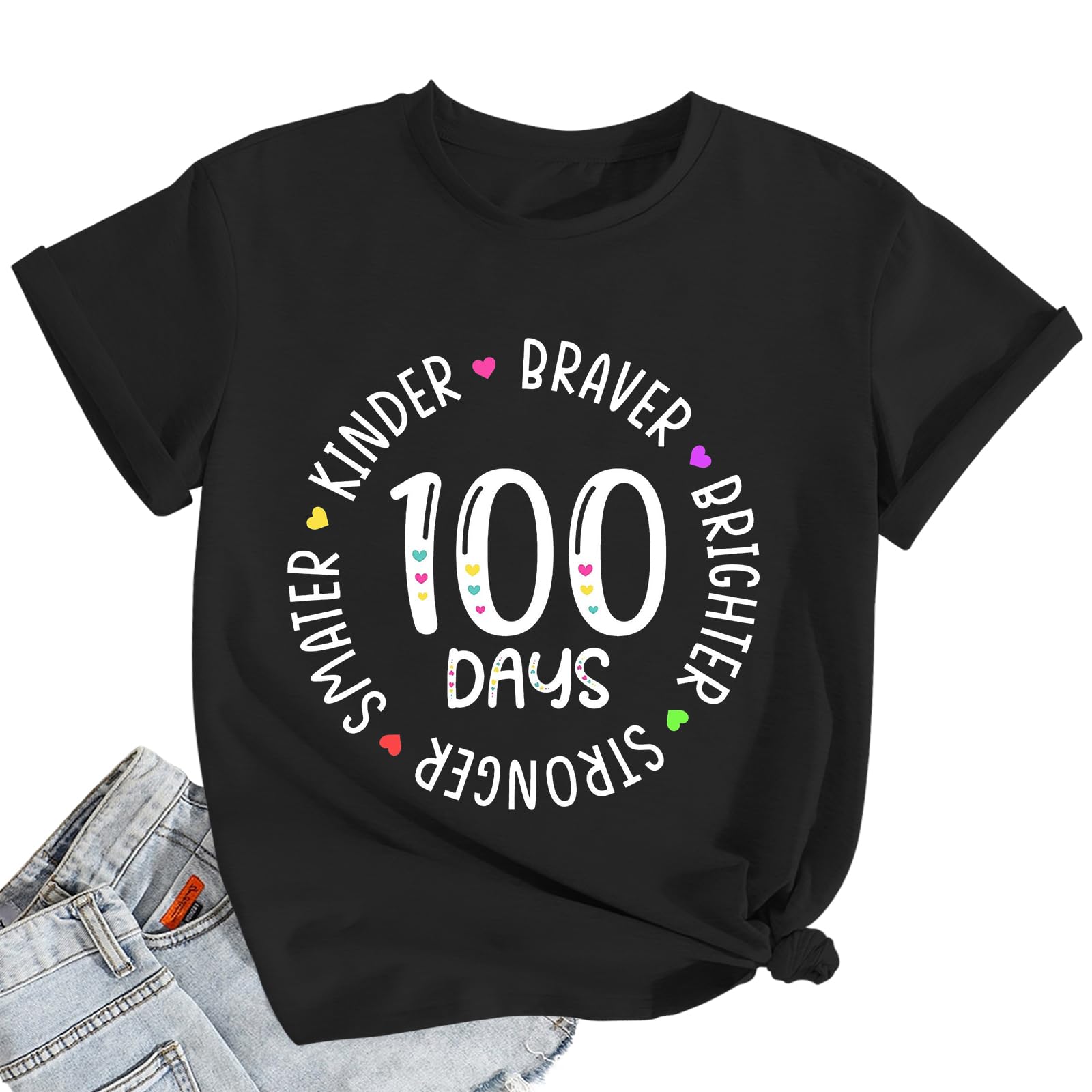 qdl 100th Day of School Teacher Shirt - I Am 100 Days Smarter T-Shirt for Women 100 Days of School Tee