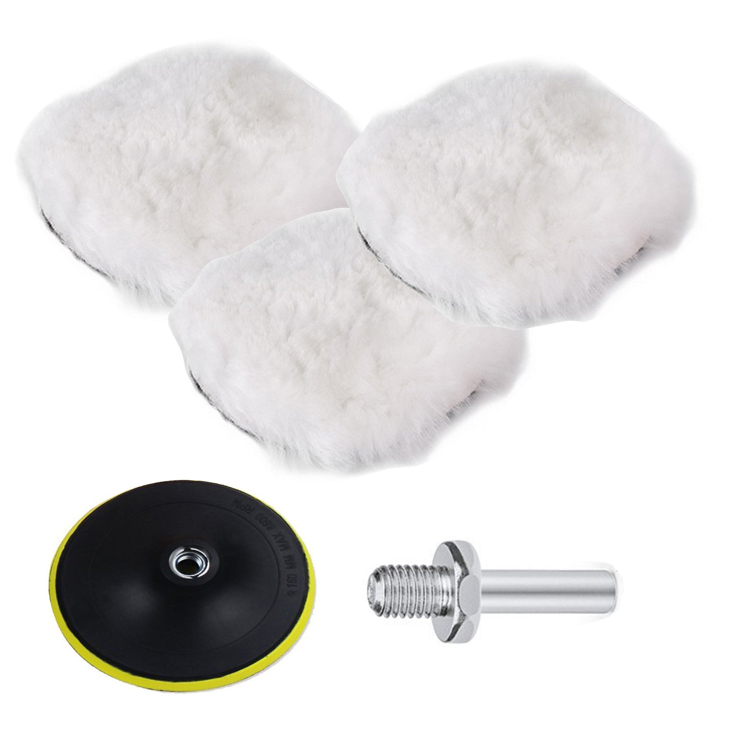 OxoxO 4"/100mm Polishing Buffer Soft Woolen Polishing Pad and Hook & Loop Wheel with M10 Drill Adapter (5pcs)