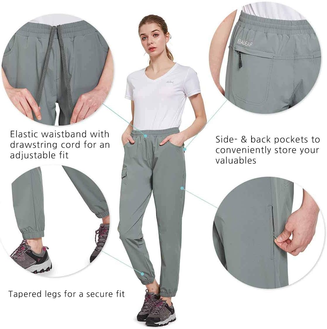 BALEAF Women's Hiking Pants Quick Dry Drawstring Joggers with Pockets Lightweight Running UPF Ankle Capri : Clothing