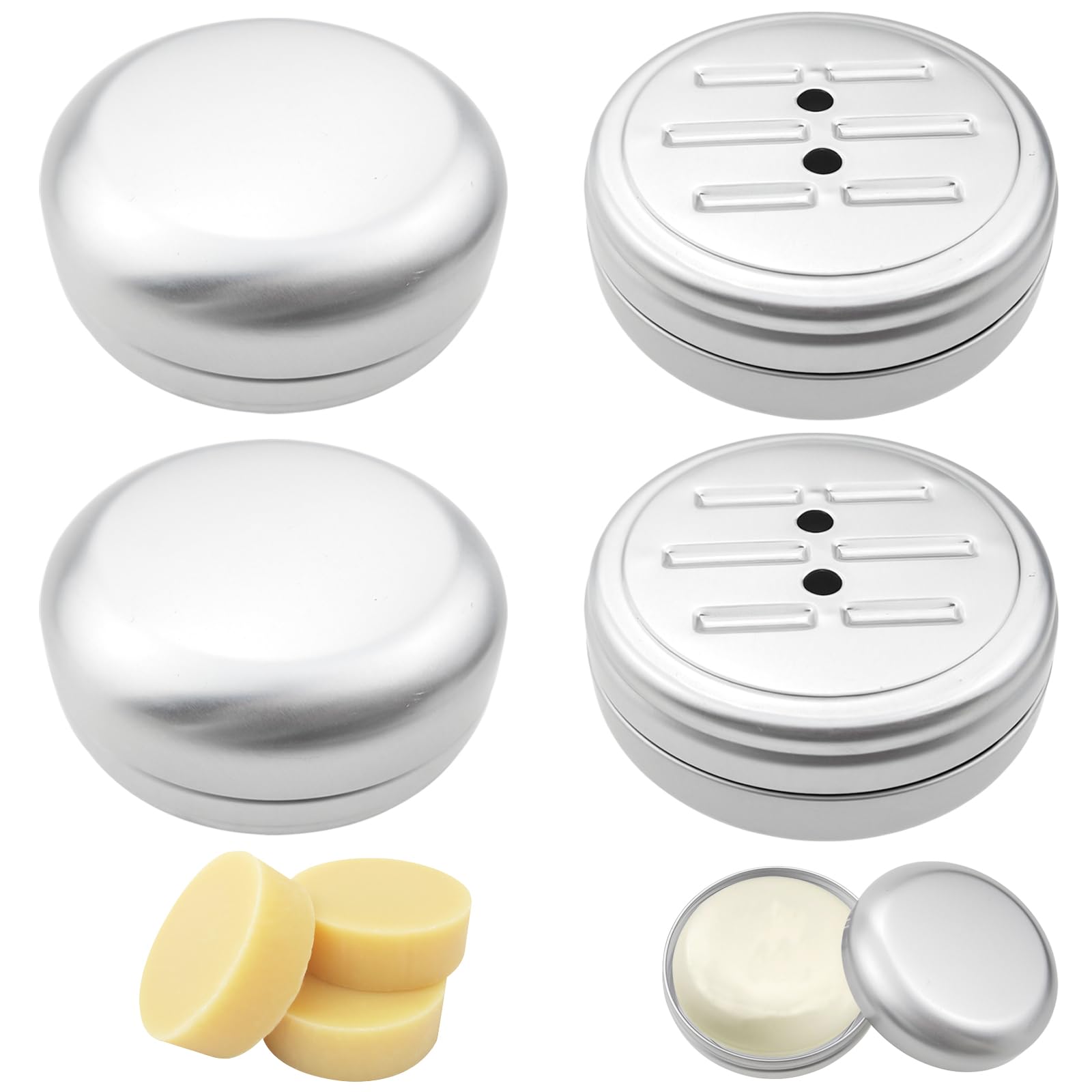 Photo 1 of 4 Pack Round Aluminum Soap Container Lightweight Travel Soap Dish with Drain Bathroom Soap Holder for Portable Soap Holder and Travel Accessories
