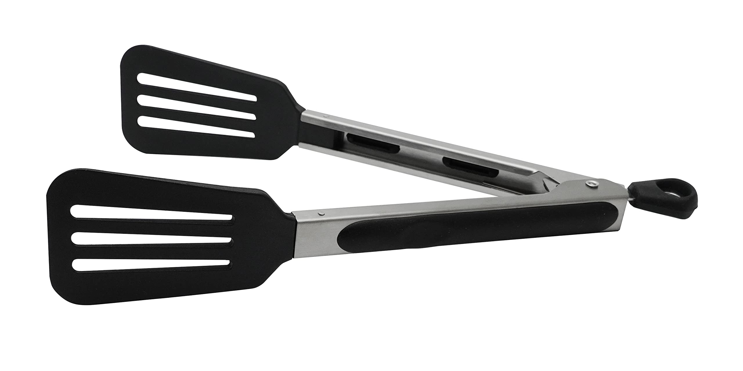 Fackelmann Multi-Purpose Kitchen Tongs PBT Length 23cm, Heat Resistant to 220C, Non-Stick Cookware Safe, Locking Mechanism, Dishwasher Safe, Silver & Black