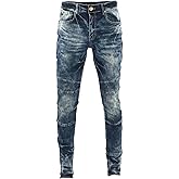 S-JACOL Men's Denim Jeans, Skinny Stretch Pleats Vintage Long Pant with Outside Tape