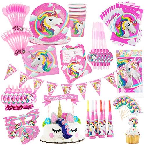 Avid Travelers Unicorn Party Supplies Set-Kids Birthday Party-Girls Party Set with Decorations, Cake Topper, Favors, Cutlery