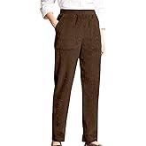 BIRW Corduroy Pants for Women Elastic High Waist Pull On Straight Leg Slacks Casual Trousers with Pocket