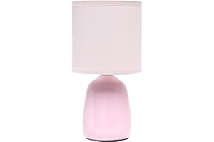 Simple Designs LT1134-LPK 10.04" Tall Traditional Ceramic Thimble Base Bedside Table Desk Lamp w Matching Fabric Shade for Ho