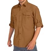 linlon Mens Safari Shirts Long Sleeve UV Sun Protection Hiking Fishing | Button Down Mesh Back Vents Outdoor UPF 50+ Quick Dry Breathable Cool Lightweight Travel Gardening Clothes