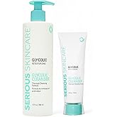 Serious Skincare Glycolic Acid Cleanser, Exfoliating Face Wash,10% Glycolic Acid, Deep Pore Purifying, Removes Makeup, Oil, and Impurities, Shave Prep, Anti-Aging for Women & Men 12 Oz & 4 Oz