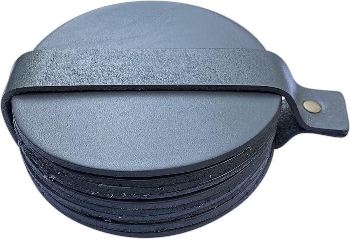 Brute Strength - Full grain leather coasters - Grey - Round - 10 pcs - Round coaster for glass - Coasters for drinks - includes holder