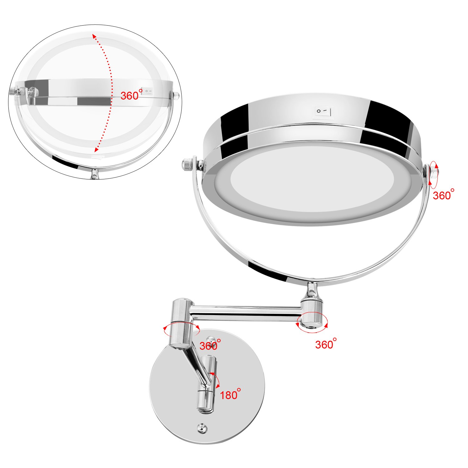 Gewöhnlicher Planspiegel 360° Horizontal Schwenkbar und Vertikal Metall