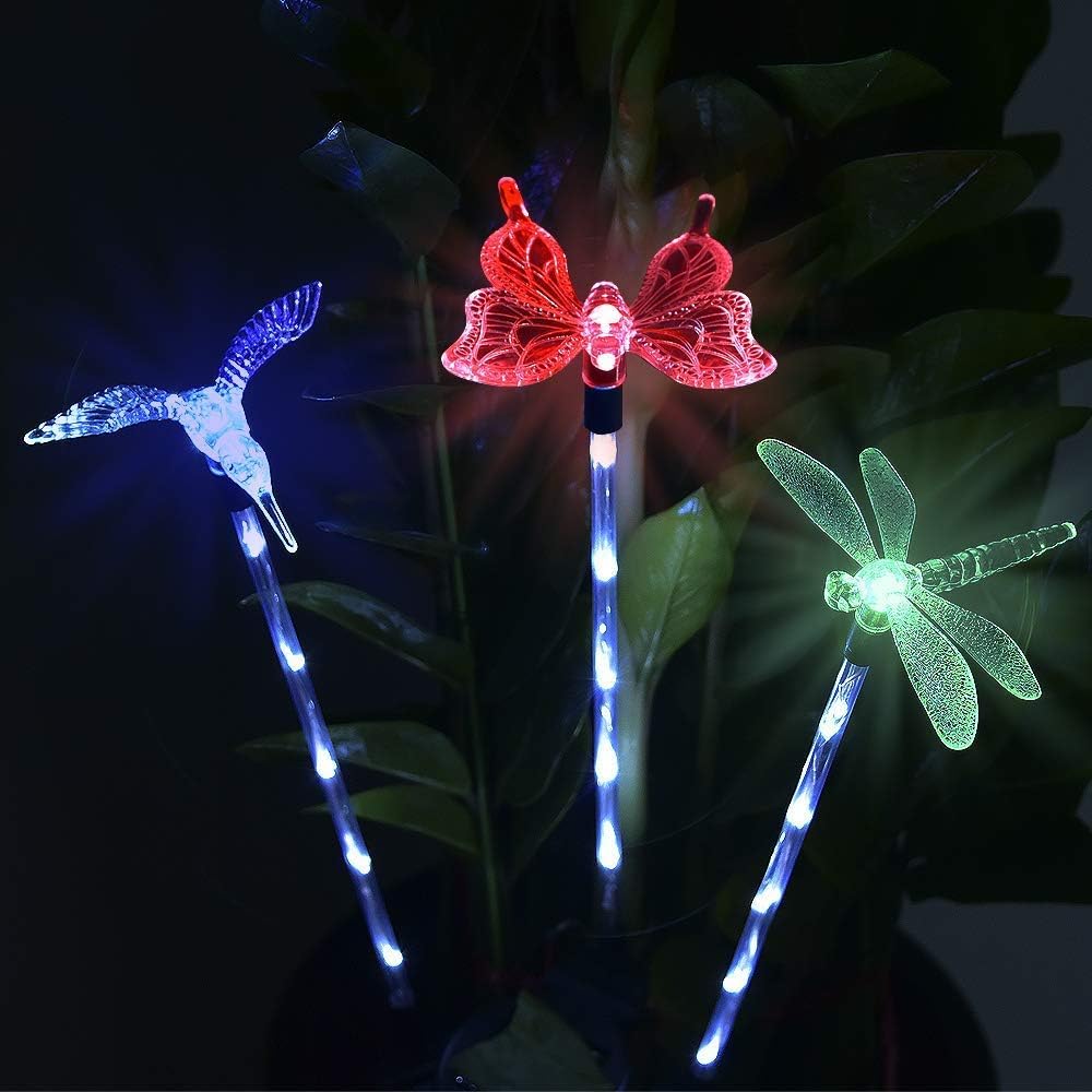 Hardoll Solar Lights for Home Hummingbird,Butterfly & Dragonfly Garden Stake Lamp for Garden Outdoor Decoration LED Bulb (Set of 3)