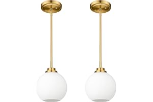 Audickic Pendant Lights Kitchen Island 2 Pack, Farmhouse Gold Pendant Light Fixture with Milk Glass Globe Shade, Kitchen Island Lighting for Kitchen Sink Dining, AD-22280-1P2-GD-W