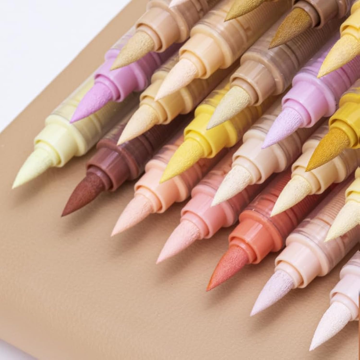 Photo 1 of Guangna Skin Tone Acrylic Paint Art Markers, 24 Colors Brush Tip Skin Tone Markers Set, Perfect for Paper Wood Rock Glass Plastic Metal Canvas Comics Anime Coloring