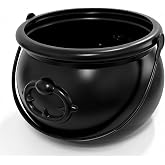 Blvochnnt 3.4QT Black Cauldron Bucket Halloween Candy Bowl Plastic Witch Pot Kettle with Handle for Trick or Treat,Party Supplies,St Patricks Day,Table Decor