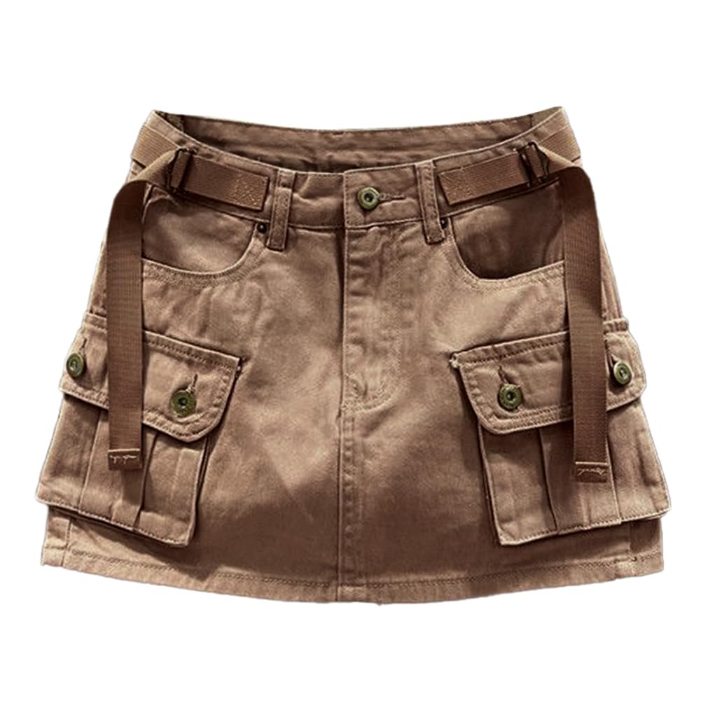 Photo 1 of Womens Mini Cargo Skirt Low Waist Y2k Short Denim Jean Skirt (Brown, M)