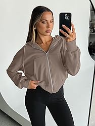 Trendy Queen Hoodies for Women Full Zip Up Cropped