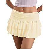 IQLWI Women's Y2K Ruffle Mini Skirt Low Waist Layered Flowy Golf Skorts | Mini Skirts with Shorts, A Line, Rave Party