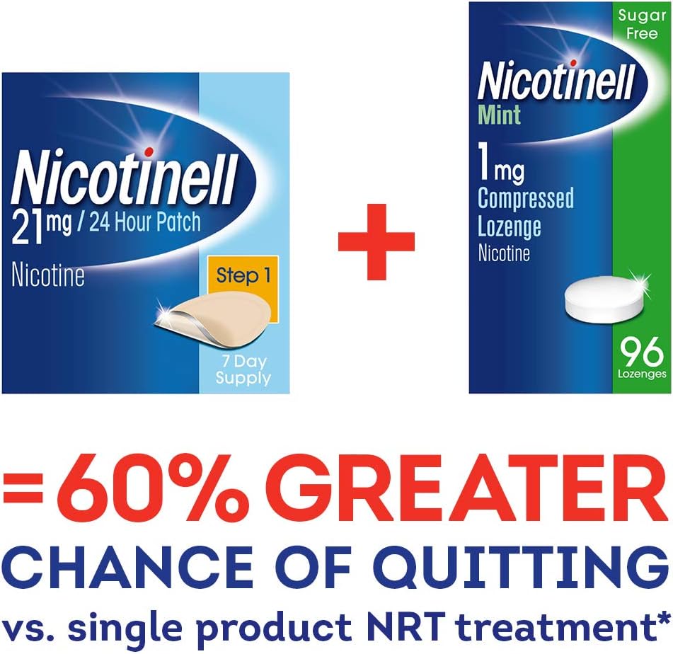 Nicotinell Nicotine Patch & Lozenge, Quit Smoking Aids, Includes 1 mg Lozenges (96 Pieces) & Step 1, 21 mg Patches (7 Patches) - Image 3