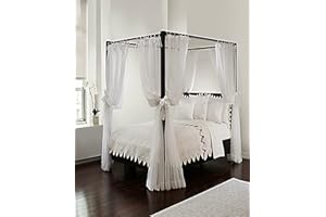 Royale Home Canopy Bed Panels with Top Ties and Tie Backs, White Sheer for All Bed Sizes.
