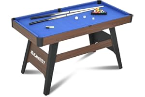 REAHOISY Pool Table, Portable Wooden Billiards Table for Kids, Indoor Pool Game Tables with 2 Cue Sticks, 16 Balls, Triangle, Chalk, Brush for Family, Game Room, Party