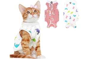 2 PCS Cat Recovery Suit for Spay Abdominal Wounds Cat Onesie for Cats After Surgery Recovery Suit Female Breathable E-Collar 