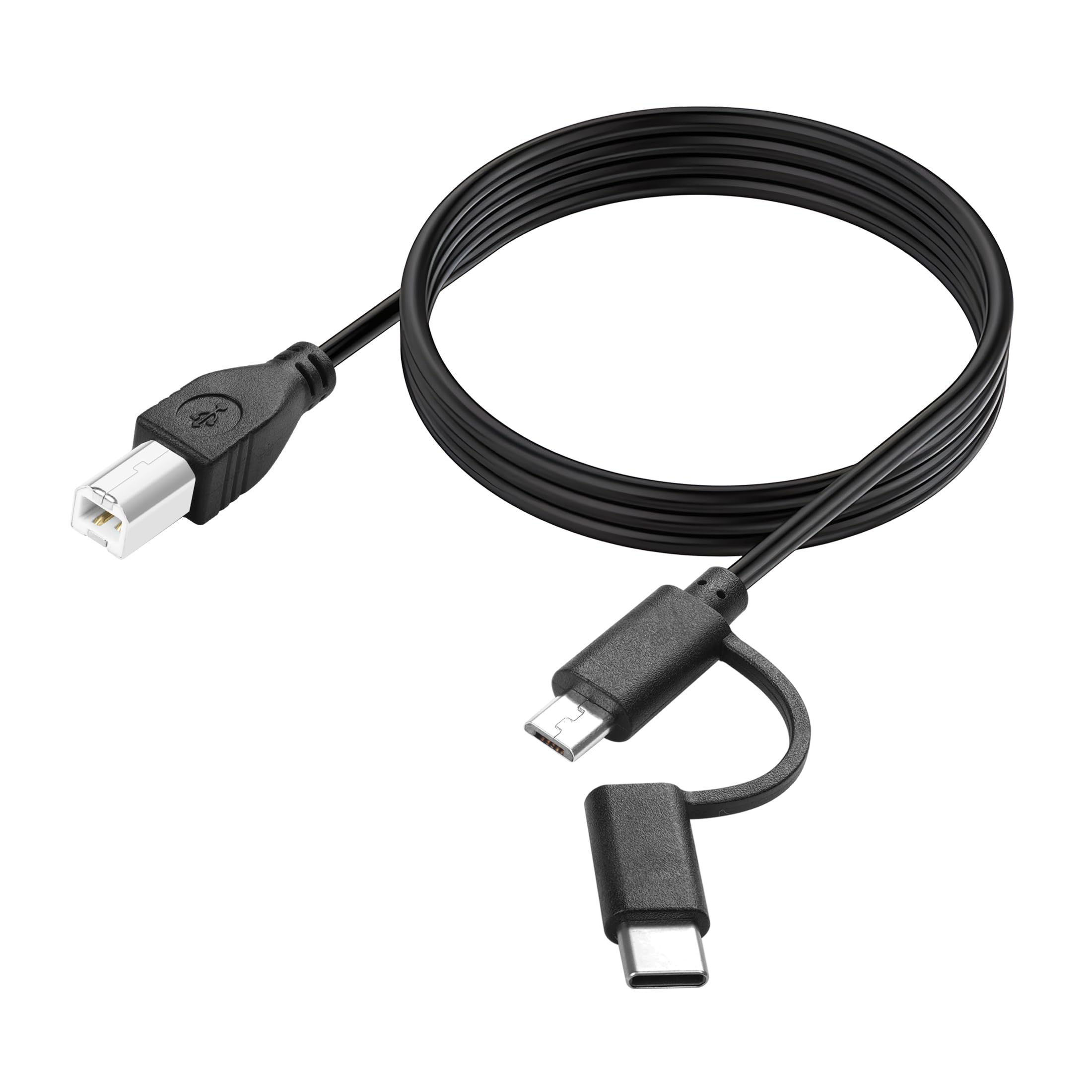 YACSEJAO 2-in-1 USB Printer Cable 6.6FT Micro USB 2.0 + Type C to USB B Printer Cable for Computer, Scanner, Electric Keybords,Digital Piano, MIDI Controller and More