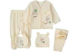 FITFIFTH POD Unisex Baby Clothes 5 Piece Layette Sets Cotton Newborn Clothes Gift Set For 0-3 Months
