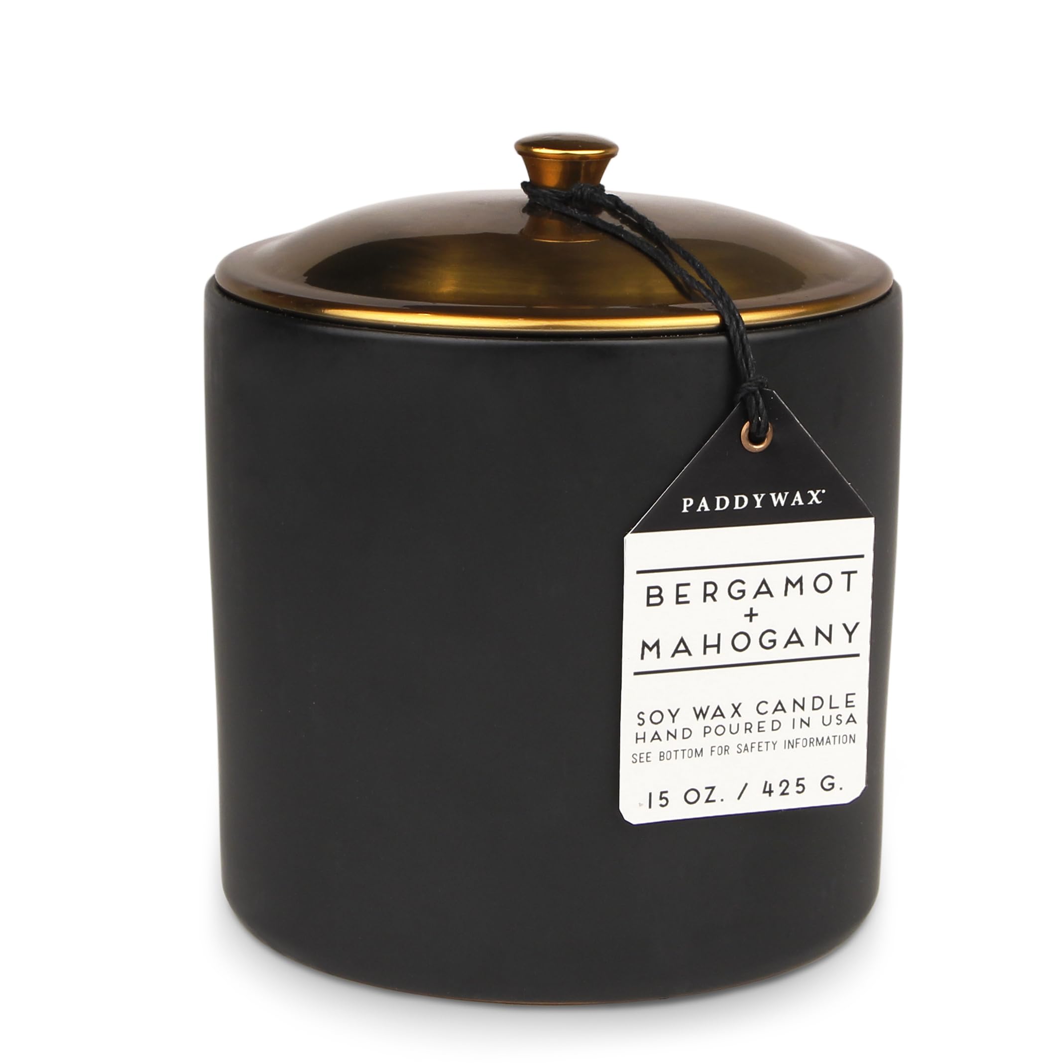 Paddywax Scented Candles Minimalist Hygge Range Luxury 3-Wick Candle in Matte Ceramic Container with Lid, 425g, Bergamot + Mahogany