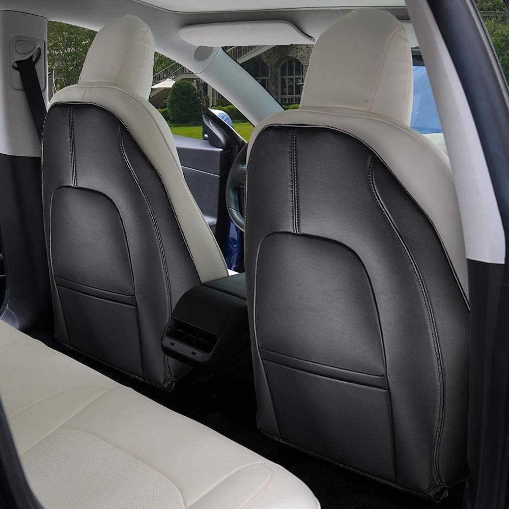 Photo 1 of BASENOR 2026 2025 Tesla Model Y Juniper/3/S/X Leather Seat Back Kick Protector, Backseat Mats for Kids - Extra Organizer Pocket, Waterproof Scratchproof Resistant Protection Black (Set of 2)