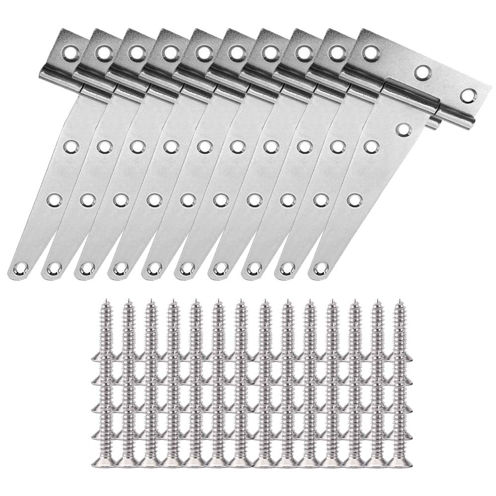 YOFASEN T-Hinge - T-Strap Hinges White Zinc Gate Door Barn Gates Hinges for Windows, Fence, Sheds, 5 inch/10 Pcs