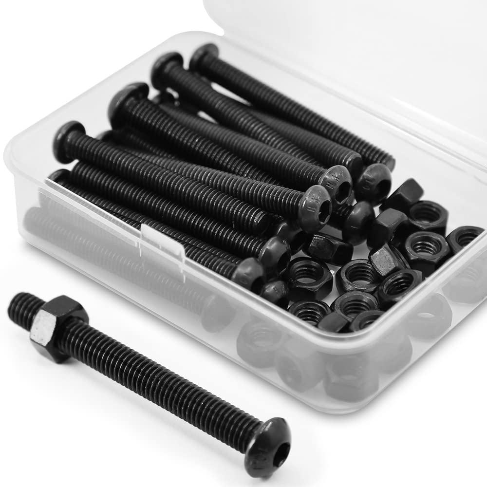 (20 Sets) M6 x 50mm Screws and Nuts Set Half Head Hex Socket Screws 10.9 Grade Alloy Steel Full Thread