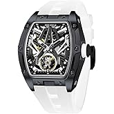FF FREE FOCUS Unique Men Watches,Automatic Mechanical Watch,Luxury Hollow Tonneau Watches for Men with Stainless Steel Case and Silicon Band (Self-Wind Movement/Waterproof/Super_Luminous)
