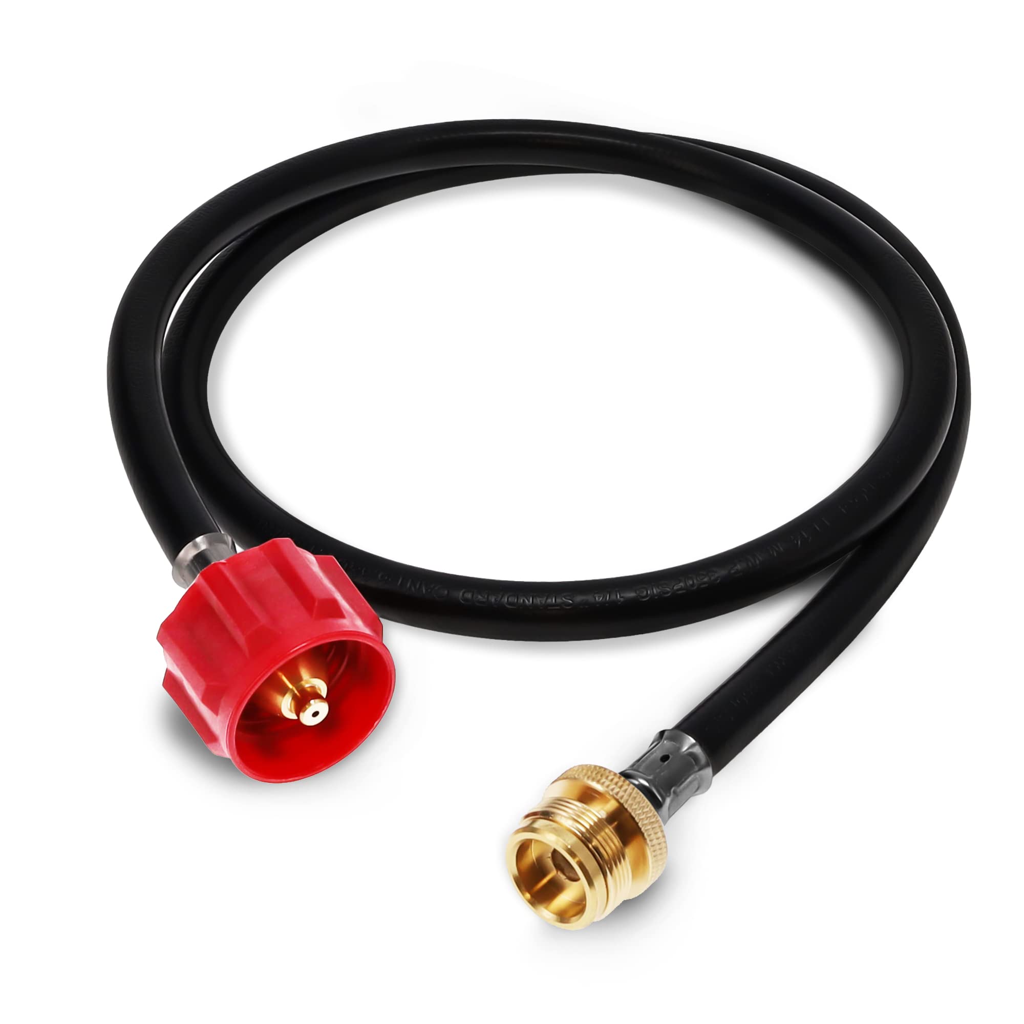 Photo 1 of Gas One 4 ft Propane Hose 1lb to 20lb Adapter Hose - 16.4 oz to 20 lb Propane Tank QCC1/ Type 1 - Allows 5+lb Propane Tanks, Black