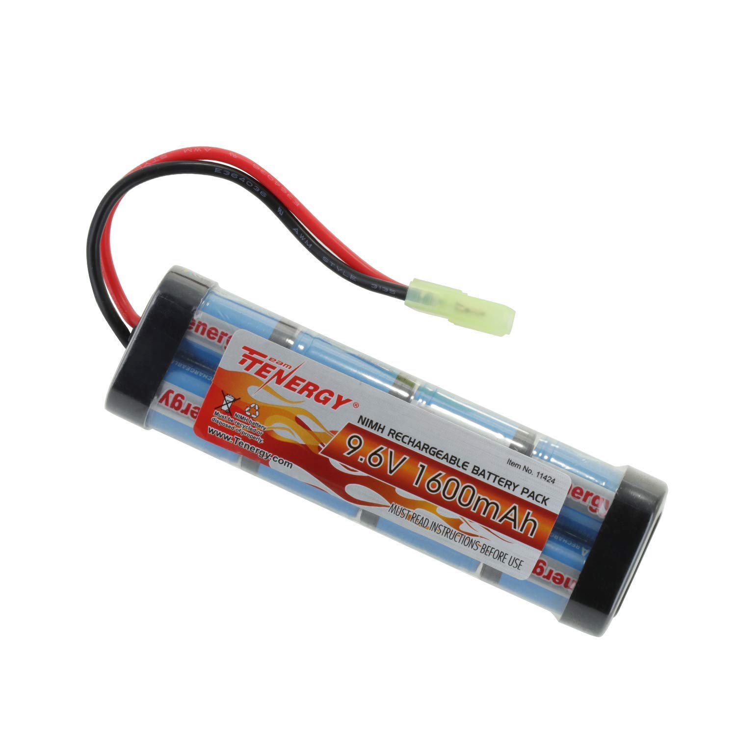 Tenergy 9.6V Airsoft Battery High Capacity 1600mAh NiMH Flat Battery