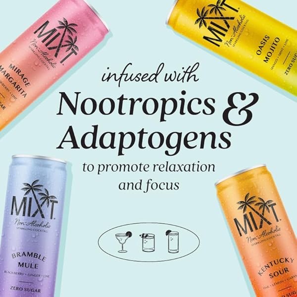MIXT PREMIUM SPARKLING NON-ALCOHOLIC SPARKLING COCKTAIL – OASIS MOJITO – ZERO SUGAR, READY TO DRINK, ADAPTOGENS, NOOTROPICS, 2G OF CARBS OR LESS, LOW CALORIE, 12OZ CANS (PACK OF 4)