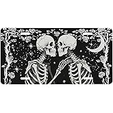 UEQIKI Gothic Black Skull Front License Plate for Women Car Vanity Plates Decorative Aluminum Metal Cute Novelty License Plate Cover for Men 6x12 Inch (4 Holes)