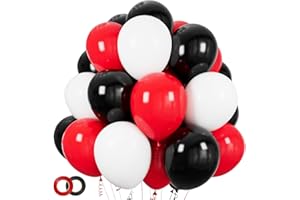 ASIYUHY Red and Black Balloons 100Pack 12 inch Matte Black Red and White Latex Balloon Bulk for Birthday Party Graduation Racing Car Poker Card Decorations Supplies