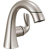 Delta Arvo 1 Hole Pull Down Bathroom Faucet with Sprayer, Brushed Nickel Single Hole Bathroom Sink Faucet with Pull Out Sprayer for Vanity, Push-Pop Drain, SpotShield Stainless 15840LF-SPPD