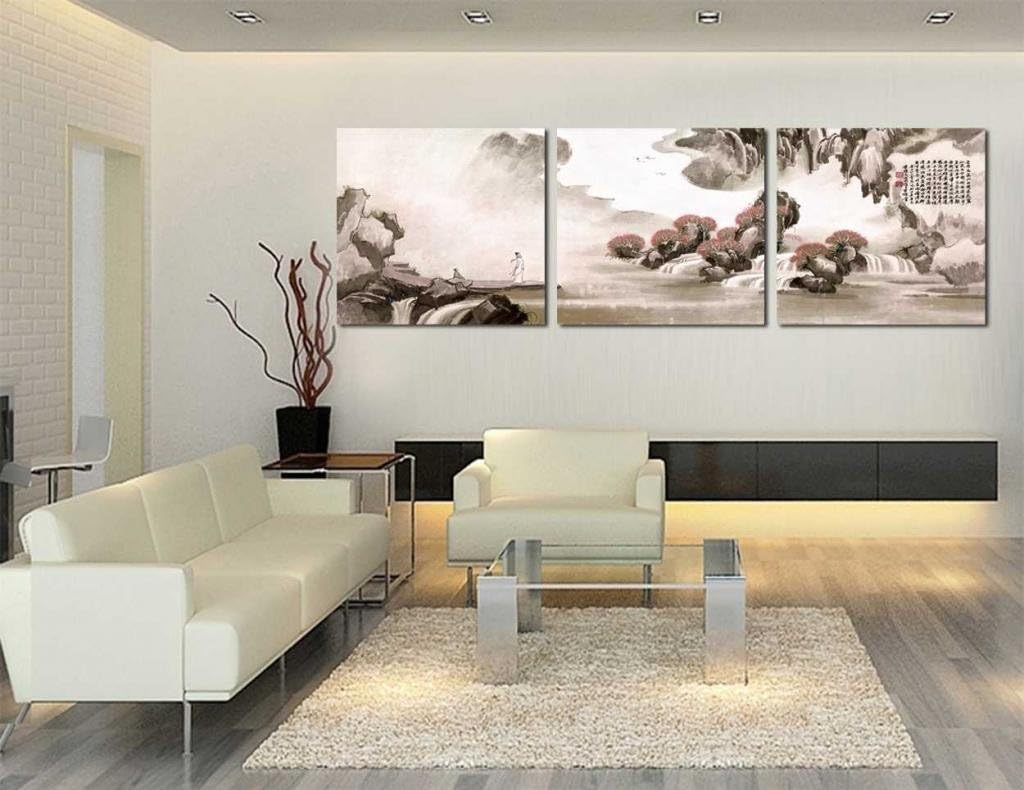 Gallery Canvas Art-3 Piece Oriental Art Landscape Painting Split Canvas Picture of Art Wall Canvas Artwork, Framed, Ready to Hang, All Images on Large, Real Wood Frames #13-327