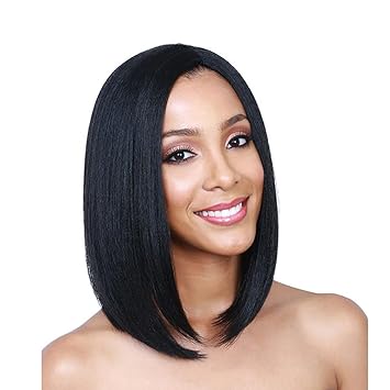 Micropromo 15 Inch Black Bob Short Straight Heat Resistant Wig No