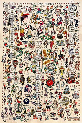 Sailor Jerry Vintage Tattoo Flash Print (printed on Hot Press Fine Art Paper with archival inks) 24x36" (60.96 x 91.44 cm)