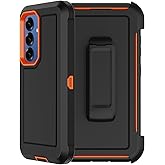 RubCase for Samsung Galaxy S25 Plus Case, S24 Plus Case, with 2X Screen Protector, Dual Layer Bumper Cover with Belt Clip Holster & Kickstand Phone Case for Galaxy S25 Plus/S24 Plus 5G (Black/Orange)